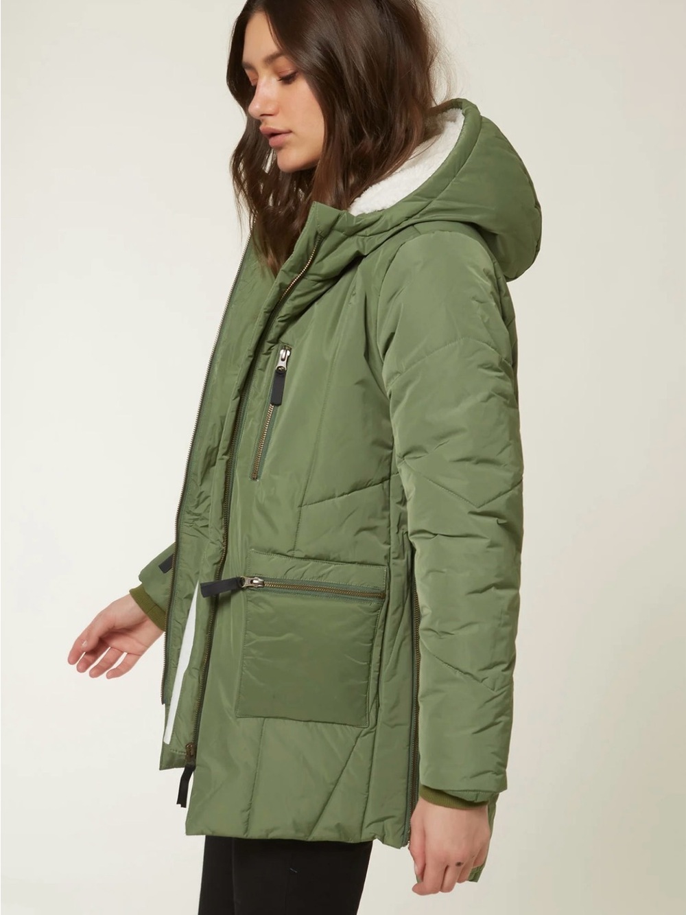 O’Neill Cheyenne Jacket XL Green Sherpa Lined Hooded Puffer Parka Primaloft